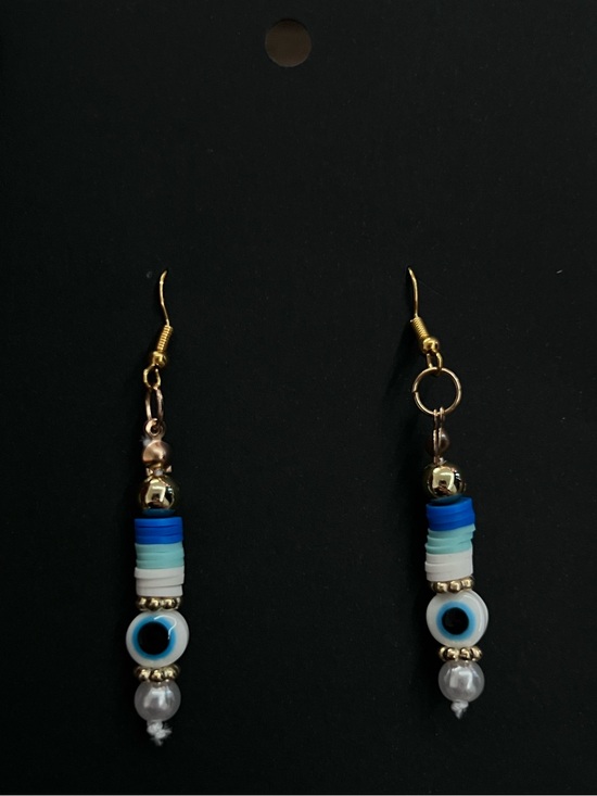 Handmade Jewelry - Handmade Evil Eye Beaded Drop Earrings | Blue & White Protective Charm Earrings